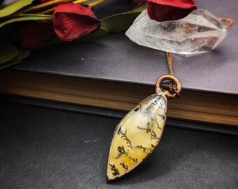 Dendritic Quartz Necklace, Teardrop Yellow Quartz Pendant, Scenic Dendrite in Orange Quartz, Electroformed Witchy Jewelry, Mothers Day Gift