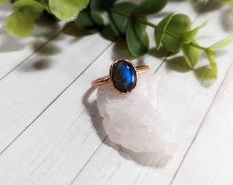 Size 9 Blue Labradorite Ring, Electroformed Jewelry, Witchy Jewelry, Promise Ring, Crystal Ring for Her, Birthday Gift, Anniversary Gift