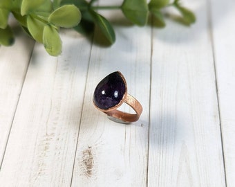 Size 6.5 Amethyst Ring, Crystal Electroformed Ring, Birthday Gift for Mom, February Birthstone, Witchy Jewelry, Alternative Engagement Ring