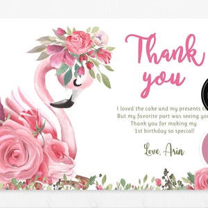 Pink Flamingo Thank You Card, Flamingo Pool Party Thank You Card, Hawaiian Tropical Card, Flamingo Birthday Party Editable Printable Digital
