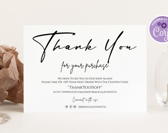 Printable Thank You for Your Purchase Foldable Card - Etsy