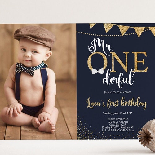 Printable Mr Onederful Birthday Invitation With Photo Etsy
