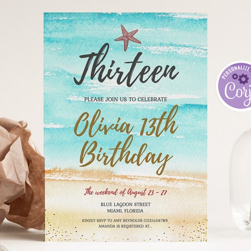 Retro Beach Party Invitation Printable Beach Birthday Invite - Etsy