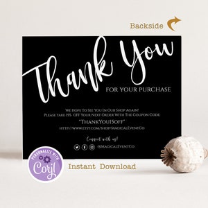 Zakelijk Bedankt voor uw aankoopkaart, afdrukbare kaarten, direct downloaden, bewerkbaar sjabloon, digitale verpakkingsinzet, online business