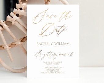 Printable Gold Foil Wedding Save the Date, Editable Gold Save the Date Invitation, Classic Wedding Save the Date Invite, Instant Download