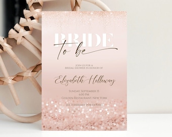 Printable Bride to be Invite, Rose Gold Bridal Shower Invitation, Blush Bridal Shower Invitation, Bridal Shower Template, Instant Download