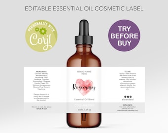 Red Heart Product Label, Editable Label Template, Stylish Essential Oil Label Design, Label Bottle Label, 2oz Bottle, Oil Dropper Cosmetic