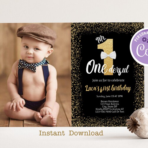 Printable Mr Onederful Birthday Invitation With Photo Etsy