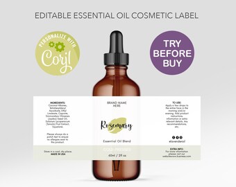 Custom Product Label, Editable Label Template, Stylish Essential Oil Label Design, DIY Label Bottle Label, 2oz Bottle, Oil Dropper Cosmetic