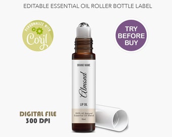 Roller Bottle Label, Essential Oil Labels, Custom Oil Label Template DIY, Editable Product Label 10ml, Product Label Design 2''x2'' Download