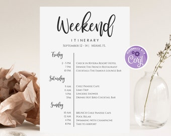 Printable Bachelorette Itinerary Template, Editable Bachelorette Weekend Itinerary, Weekend Timeline, Hen Party Itinerary, Editable, DIY