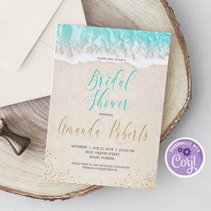 Beach Bridal Shower Invite, Invitation Beach Theme, Ocean Bridal Shower, Sea Bridal Shower, Editable Template, Printable Invitation DIY