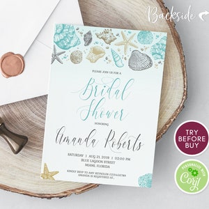 Beach Bridal Shower Invite, Beach Theme, Watercolor Ocean Bridal Shower, Summer Bridal Shower, Editable Template, Printable Invitation DIY