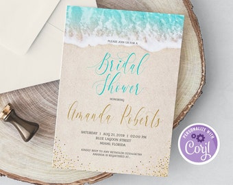 Beach Bridal Shower Invitation, Beach Theme Invite, Ocean Beach Bridal ...