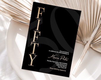 その他 Invitation ZARA 50th Birthday Invite Black and Gold EDITABLE TEMPLATE