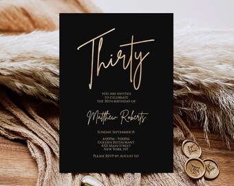 Printable Forty 40th Birthday Invitation Template, Editable Black Gold ...