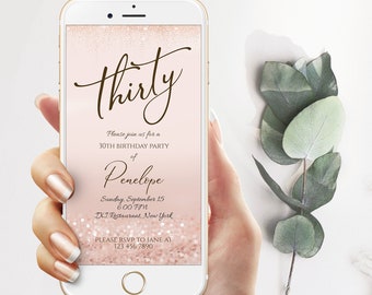 Electronic 30th birthday Evite text invitation template, Rose Gold Forty editable birthday text invite, Digital invitation, Phone invitation