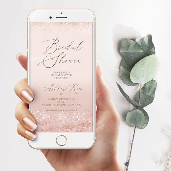 Digital Bridal Shower Evite, Rose Gold Bridal Shower Invite, Electronic Bridal Shower Invitation, Bridal Shower Text Invite Instant Download