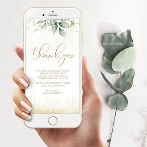 Electronic Greenery Thank You Card Template Editable Digital Download, Watercolor Thank You Note eCard for Phone, Text Paperless Corjl