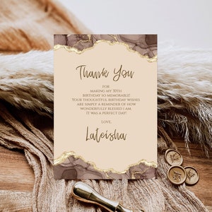 Tarjeta de agradecimiento de cumpleaños de tonos editables de Melanin Gold, aniversario de tarjeta de agradecimiento, tarjeta de agradecimiento imprimible, tarjeta de notas de mensaje de texto por correo electrónico