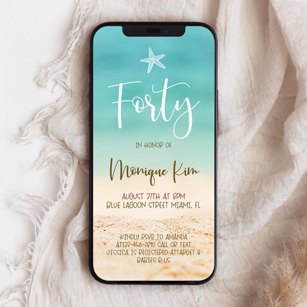 40th Birthday Invite Beach Party Etsy