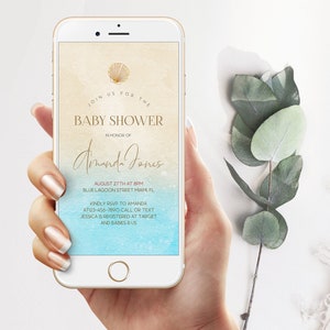 Digital Beach Baby Shower Invitation, Electronic Beach Baby Shower Invite, Boy Girl Baby Shower, Text Message Editable Template, Phone Evite