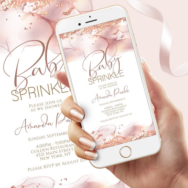 Digital Girl Baby Sprinkle Invite, Rose Gold Baby Sprinkle Invitation Template, Electronic Invite, Sweet Baby Girl Evite, Phone Text Message