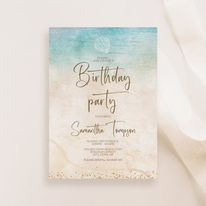 Beach Party Invitation Template, Printable Beach Birthday Party Invitation, Beach Birthday Invitation, Editable Beach Party Invite, Download