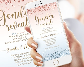 Electronic Gender Reveal Digital Invitation Template, Boy Or Girl Invite, Email Text Message Invite, He Or She Reveal Party Evite Confetti