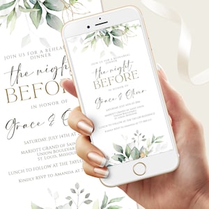 Digital The Night Before Wedding Rehearsal Dinner Invitation Template, Greenery Rehearsal Template, Electronic Invite, Digital Invitation