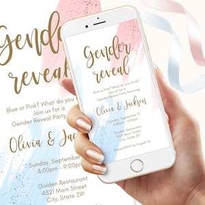 Digital Gender Reveal Electronic Invitation, Watercolor Splash, Boy Or Girl, Virtual Email Text Message Invite, He Or She Reveal Party Evite