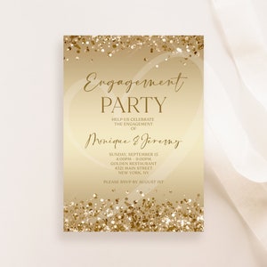 Editable Gold Engagement Party Invitation Template, Printable Announcement Engagement Card Invite, Modern Email Text Message DIY Invitation
