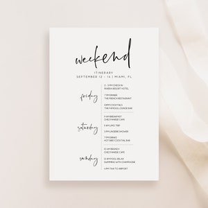 Printable Simple Itinerary Template, Editable Hens Party Weekend Itinerary, Bachelorette, Minimalist Birthday Weekend, DIY Elegant Itinerary