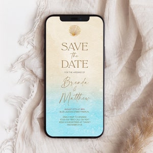 Digital Save The Date, Beach Save the Date Invite, Electronic Save The Date, Phone SMS Text Message, Editable Template, Instant Download DIY