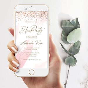 Electronic Rose Gold Hens Party Invitation, Digital Hen Party Invite, Text Message Invitation, Hen Party Evite, Hen Party Mobile Invitation