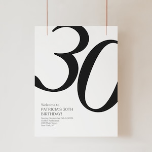Simple 30th Thirty Birthday Welcome Sign, Printable Modern Welcome Sign, 30th Birthday Party Sign, Editable Template, 30th Welcome Poster