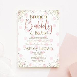 Baby Brunch & Bubbly Girl Invitation, Printable Baby Brunch Invitation, Baby Girl Shower Brunch Invitation, Pink Baby Brunch Invite, Digital