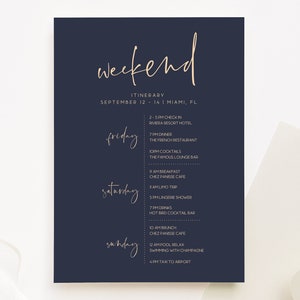 Navy Gold Printable Itinerary Template, Editable Hens Party Weekend Itinerary, Bachelorette, Luxury Birthday Weekend, DIY Elegant Itinerary