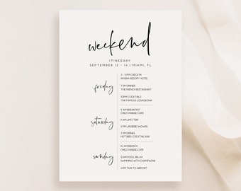 Printable Simple Itinerary Template, Editable Hens Party Weekend Itinerary, Bachelorette, Minimalist Birthday Weekend, DIY Elegant Itinerary