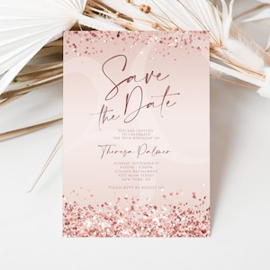 Printable Rose Gold Save the Date Birthday Invitation - Etsy