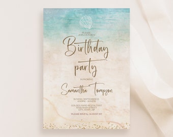 Beach Party Invitation Template, Printable Beach Birthday Party Invitation, Beach Birthday Invitation, Editable Beach Party Invite, Download