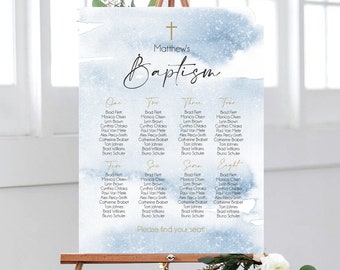 Printable Baptism, Seating Chart Sign Template, DIY Seating Chart, Editable Seating Chart, Table Seating Sign, Boy Blue Watercolor, Digital