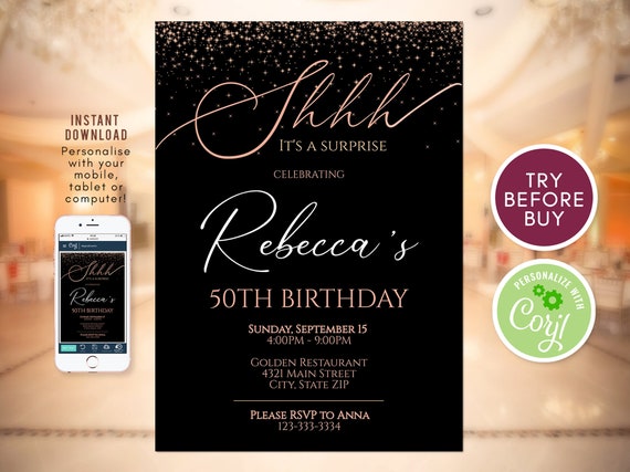 50th Birthday Invitation Printable Birthday Surprise Party | Etsy