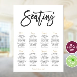 Printable Seating Chart, Seating Chart Wedding, Editable Seating Plan