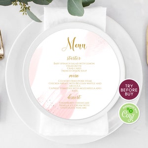 Akwarelowe okrągłe menu, edytowalne menu weselne, szablon menu okrągłego, menu do druku, menu weselne kaligraficzne, menu kolacji, natychmiastowe pobieranie