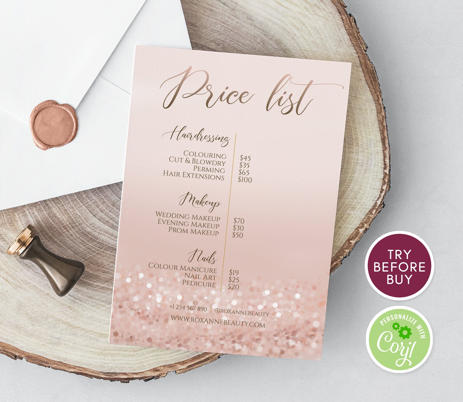Rose Gold Price List Editable Business Price List Template Etsy