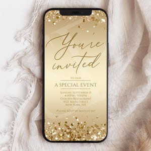 Digital Gold You're Invited Invitation, Business Phone Text Message Invite Template, Electronic Luxury You're Invited Evite, Special event