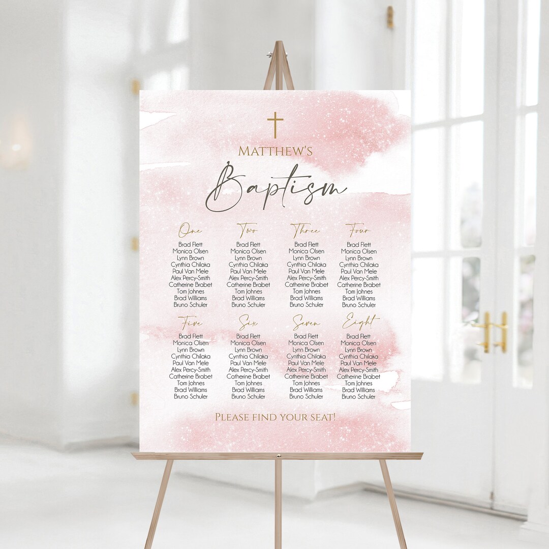 Printable Pink Baptism Seating Chart Sign Template, Editable Seating ...