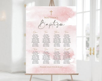 Printable Pink Baptism Seating Chart Sign Template, Editable Seating Chart, Table Seating Sign, Pink Watercolor, Girl Seating Chart, Digital