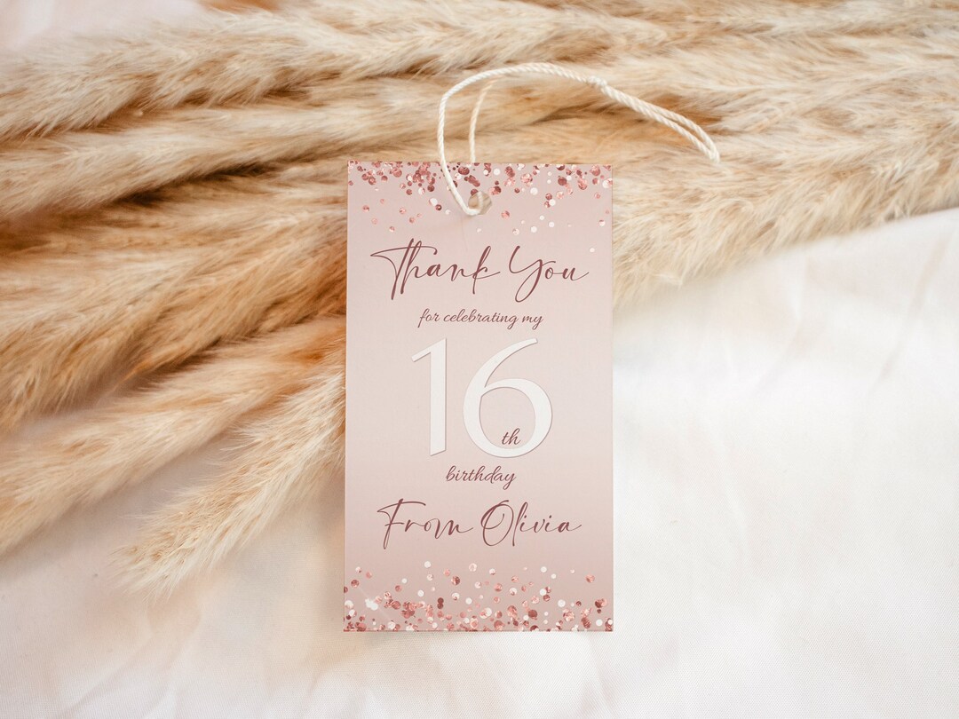Sweet Sixteen 16th Birthday Thank You Tags, Printable Favor Tag, Thank ...
